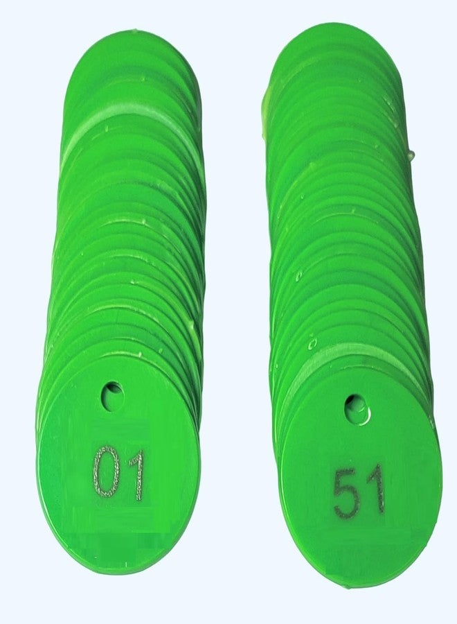 موريل عملة معدنية دائرية الشكل من البلاستيك الأخضر المنقوش من موريل مع ثقب، للاستخدام في المتاجر، وألعاب الطاولة، والمتاجر، والكازينوهات، والمدارس، والفعاليات | عملات رقمية من 1 إلى 100. - Image 1